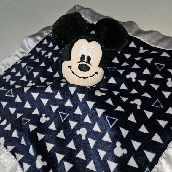 Disney Baby Mickey Mouse Rattle Lovey Plush Baby Toy Blue Gray Fleece Satin - Picture 2 of 6